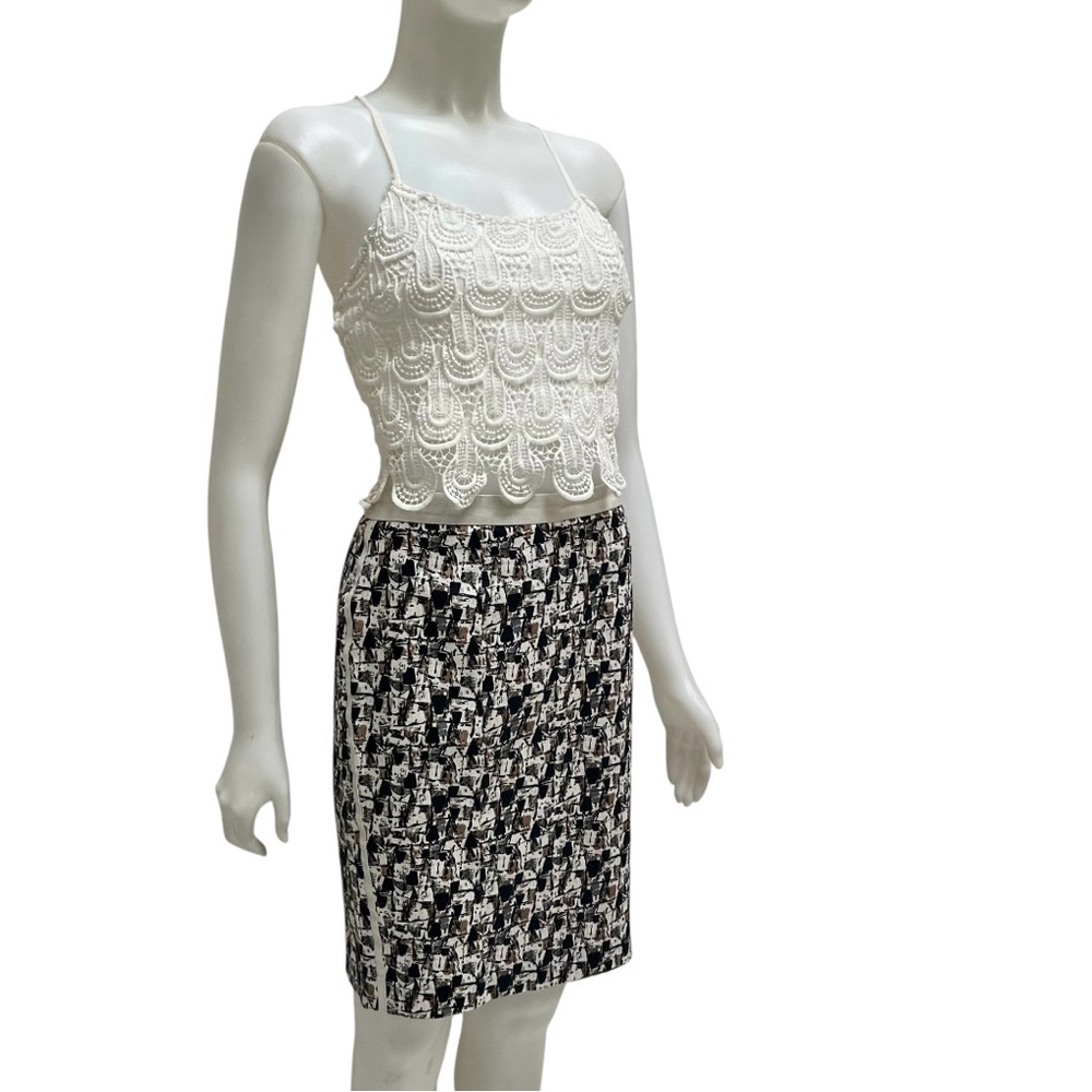 AXARA Paris Abstract Print Pencil Skirt‎ Office Siren Carrier Old Money FRANCE M